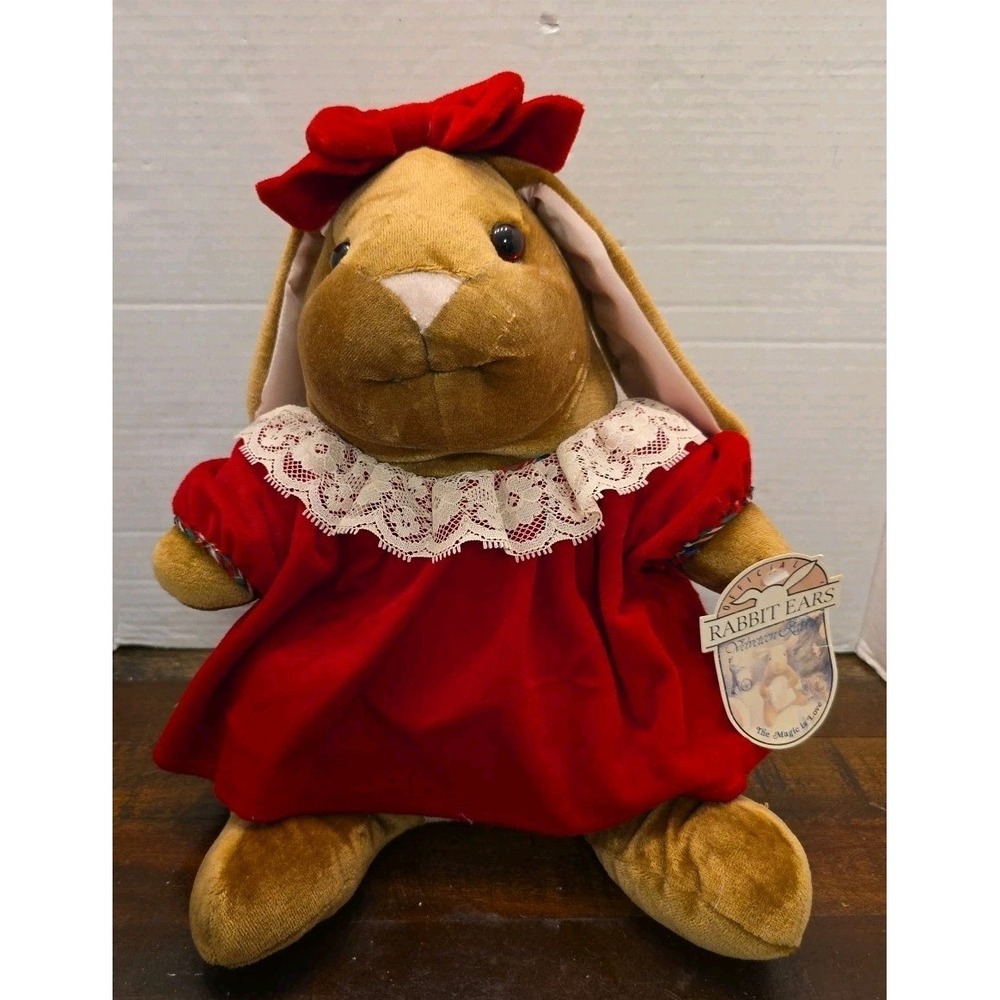 Vintage 1985 Velveteen Rabbit Plush Rabbit Ears Productions Red Dress NWT 13"